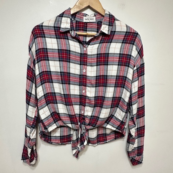 Bella Dahl Tops - Bella Dahl Plaid Flannel Tie Front Shirt Womens Medium Red Grunge Cabincore